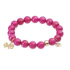 Tfs Jewelry 14k Gold Over Silver Fuchsia Quartz Bead & Cubic Zirconia Bow Charm Stretch Bracelet, Women's, Size: 7, Pink