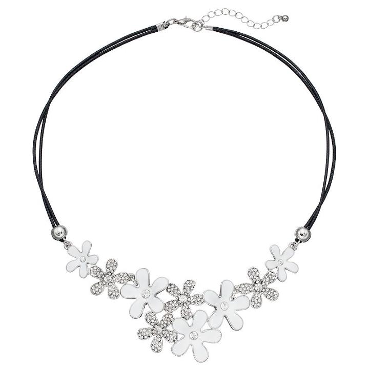White Flower Double Strand Cord Necklace, Women's