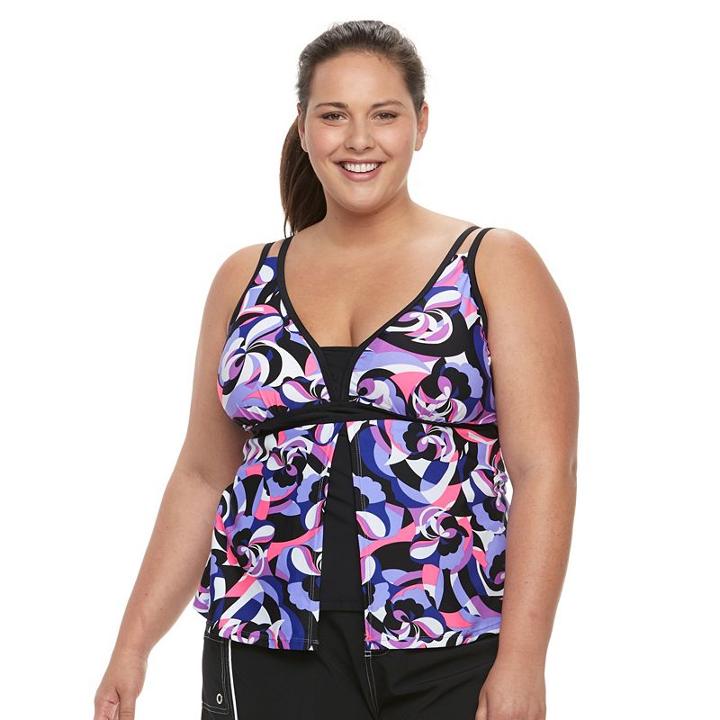 Plus Size Women's Free Country Printed Flyaway Tankini Top, Size: 1xl, Purple Oth