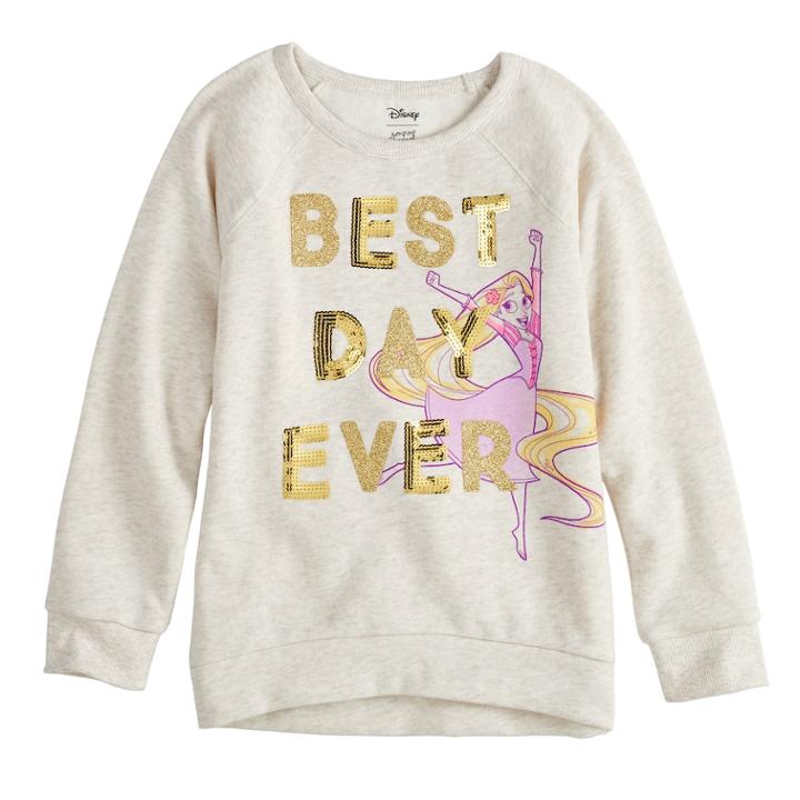 Disney's Rapunzel Girls 4-10 Best Day Ever Glitter & Sequin Graphic Pullover By Jumping Beans&reg;, Size: 5, Lt Beige