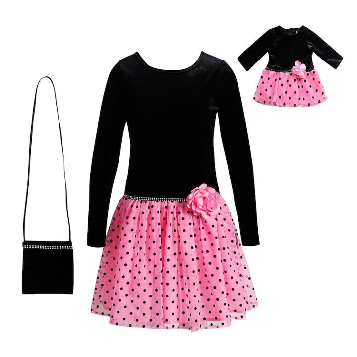 Girls 4-14 Dollie & Me Velour Dress & Matching Purse Set, Size: 8, Pink