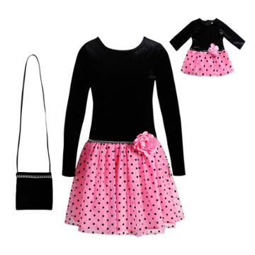 Girls 4-14 Dollie & Me Velour Dress & Matching Purse Set, Size: 8, Pink