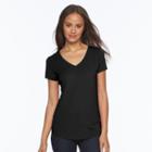 Juniors' So&reg; Short Sleeve V-neck Tee, Girl's, Size: Large, Black