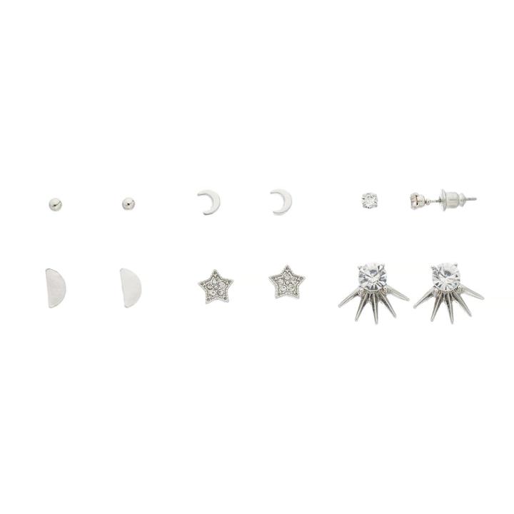 Mudd&reg; Star, Crescent & Semi-circle Nickel Free Stud Earring Set, Women's, Silver