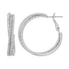 Textured Crisscross Hoop Earrings, Women's, Silver