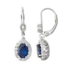 Sterling Silver Lab-created Sapphire & Diamond Accent Halo Drop Earrings, Women's, White