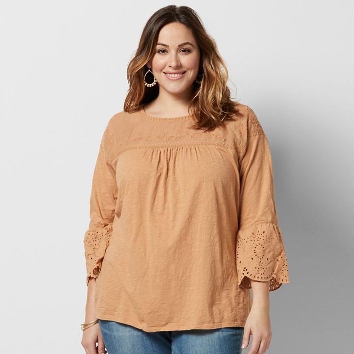 Plus Size Sonoma Goods For Life&trade; Embroidered Peasant Top, Women's, Size: 1xl, Med Beige