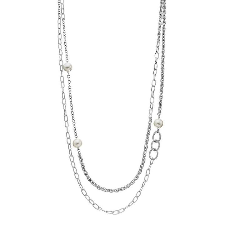 Simulated Pearl Asymmetrical Double Strand Necklace, Women's, White