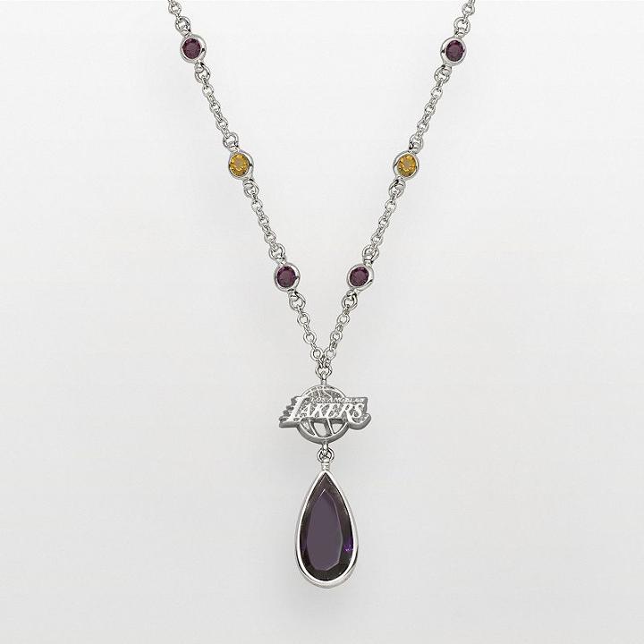 Los Angeles Lakers Silver Tone Crystal Y Necklace, Women's, Multicolor