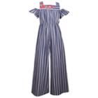 Girls 7-16 & Plus Size Bonnie Jean Striped Cold Shoulder Jumpsuit, Size: 14, Med Blue