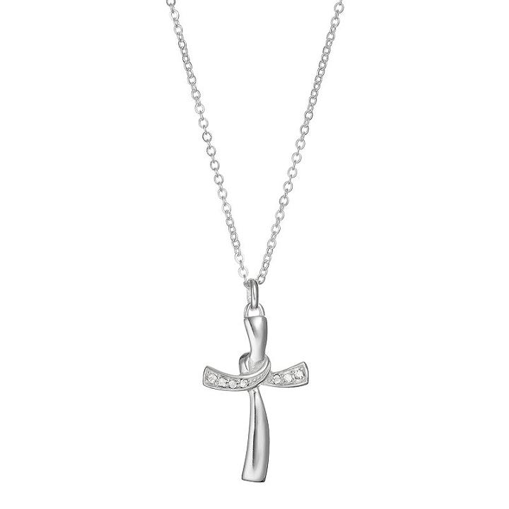 Silver Expressions By Larocks Cubic Zirconia Wrapped Cross Pendant Necklace, Women's, Grey