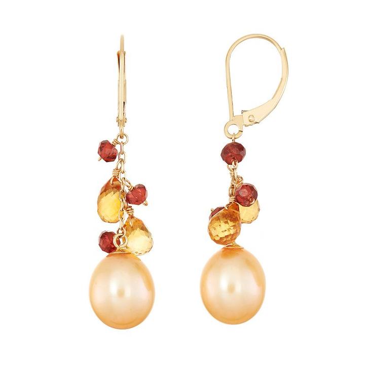 14k Gold Gemstone Briolette & Dyed Freshwater Cultured Pearl Drop Earrings, Women's, Multicolor