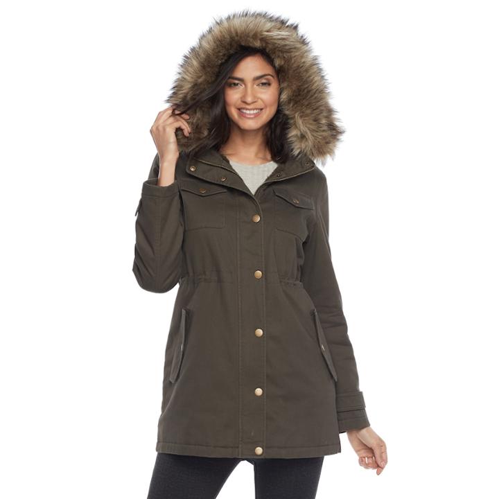 Women's Apt. 9&reg; Hooded Faux-fur Trim Cotton Parka, Size: Xl, Green Oth