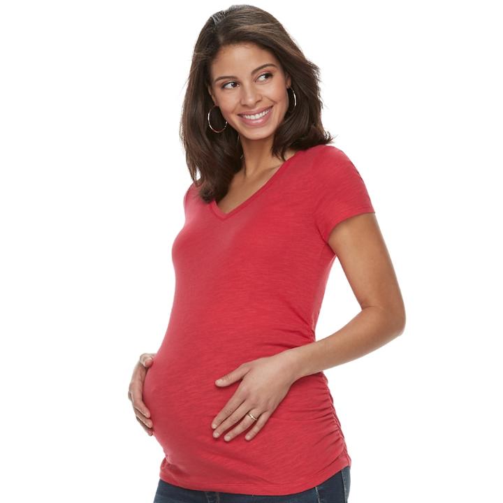 Maternity A:glow Essential Ruched V-neck Tee, Women's, Size: S-mat, Med Pink
