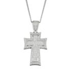 Men's Sterling Silver Cubic Zirconia Outlined Cross Pendant, Size: 20, White