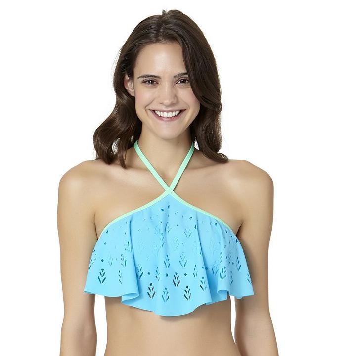 In Mocean Laser-cut High Neck Bikini Top, Size: Small, Turquoise/blue (turq/aqua)