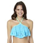 In Mocean Laser-cut High Neck Bikini Top, Size: Small, Turquoise/blue (turq/aqua)