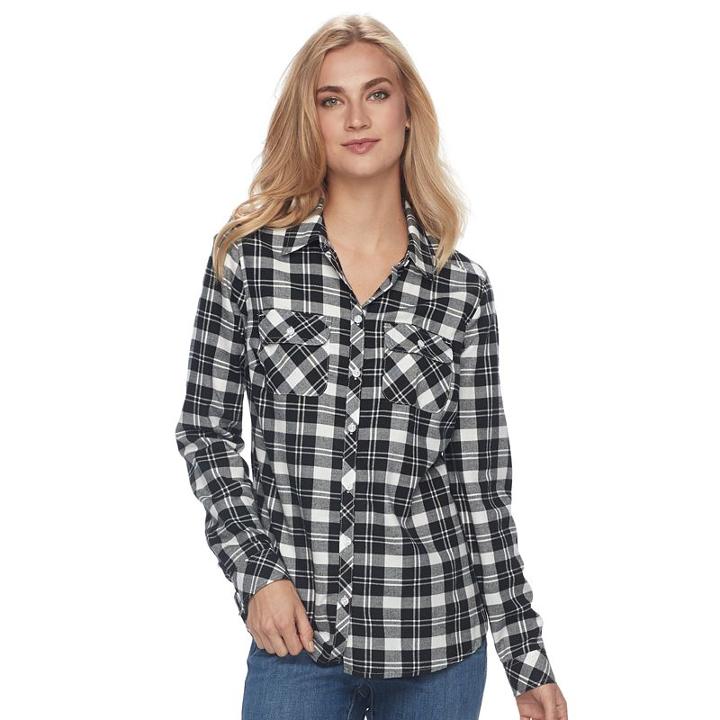 Women's Croft & Barrow&reg; Button-front Shirt, Size: Xl, Black