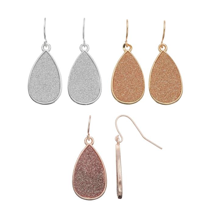 Glitter Nickel Free Teardrop Earring Set, Women's, Multicolor