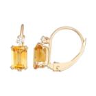 10k Gold Emerald-cut Citrine & White Zircon Leverback Earrings, Women's, Yellow