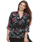 Juniors' Plus Size Candie's&reg; Printed Lace Blouse, Teens, Size: 2xl, Black