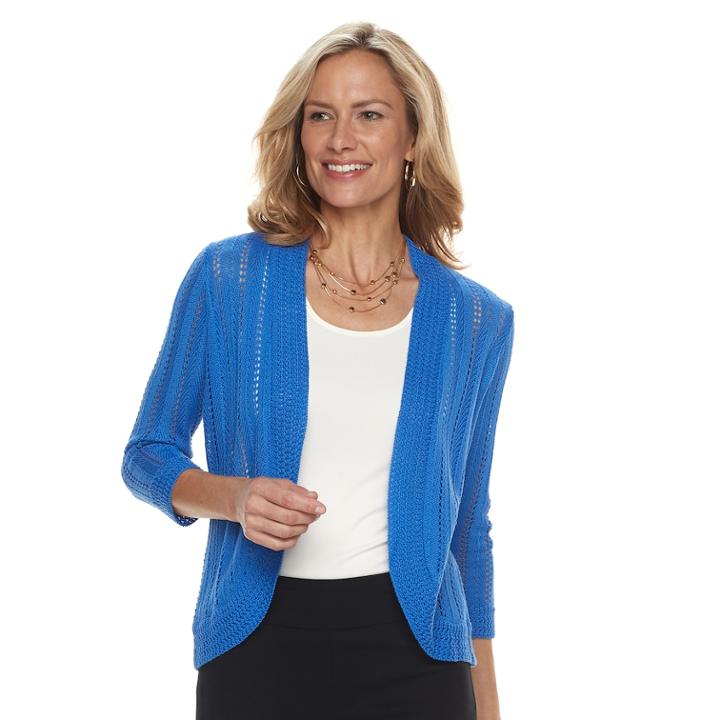 Petite Dana Buchman Open Stitch Cardigan, Women's, Size: Xl Petite, Med Blue
