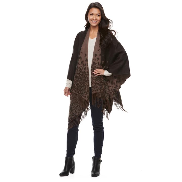 Manhattan Reversible Leopard Print Ruana, Women's, Black