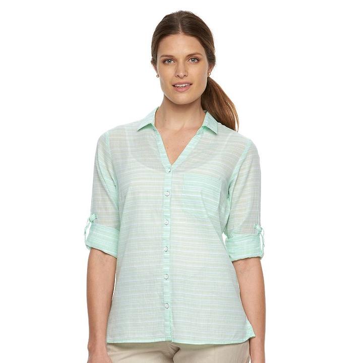 Women's Columbia Wiley Mesa Striped Roll-tab Shirt, Size: Xs, Green Oth