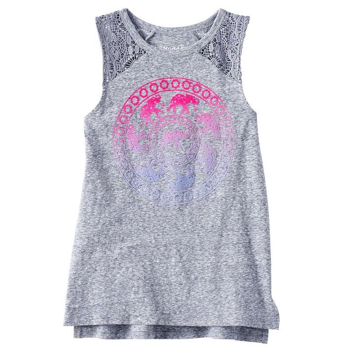 Girls 7-16 & Plus Size Mudd&reg; Crochet Lace Shoulders Graphic Tank Top, Girl's, Size: 16 1/2, Blue