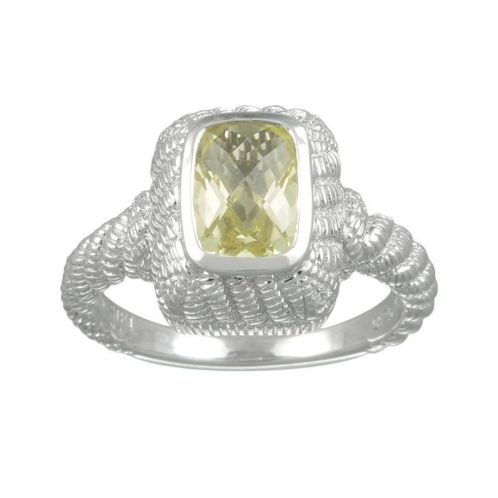 Siri Usa By Tjm Sterling Silver Lemon Quartz And Cubic Zirconia Textured Rectangle Frame Ring, Women's, Size: 9, Yellow