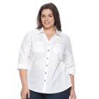 Plus Size Croft & Barrow&reg; Swiss Dot Mixed-media Shirt, Women's, Size: 1xl, White Oth
