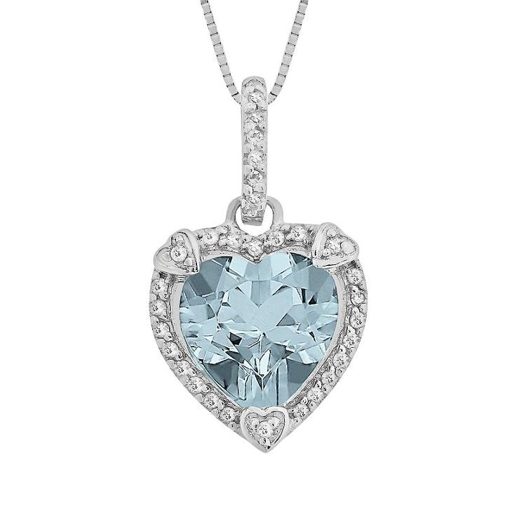 Sterling Silver Lab-created Aquamarine And Diamond Accent Heart Frame Pendant, Women's, Size: 18, Blue