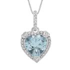 Sterling Silver Lab-created Aquamarine And Diamond Accent Heart Frame Pendant, Women's, Size: 18, Blue