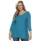 Plus Size Croft & Barrow&reg; Ribbed V-neck Top, Women's, Size: 1xl, Turquoise/blue (turq/aqua)