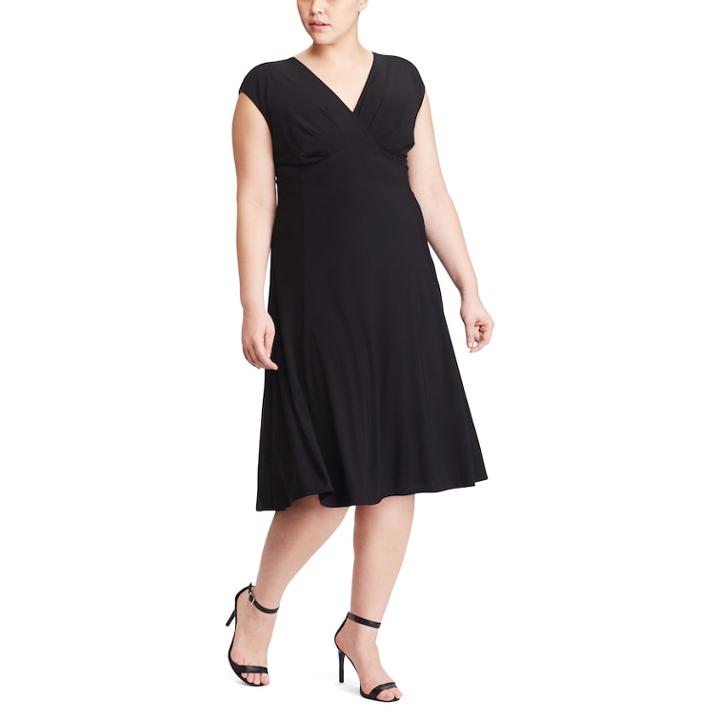 Plus Size Chaps Pleated A-line Dress, Women's, Size: 16 W, Black