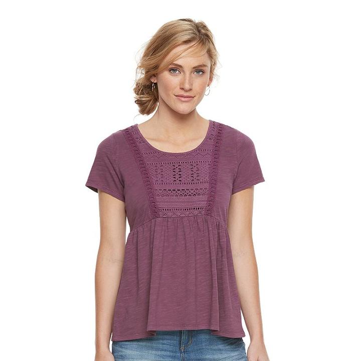 Women's Sonoma Goods For Life&trade; Embroidered Peplum Tee, Size: Xl, Med Purple