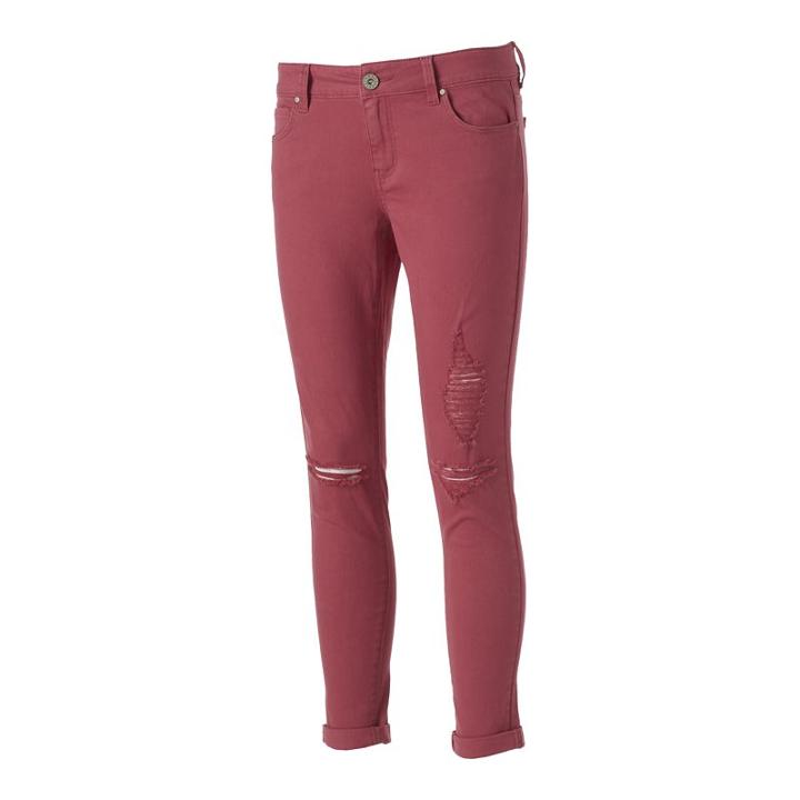 Juniors' Tinseltown Ripped Twill Ankle Pants, Girl's, Size: 5, Pink Ovrfl