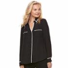 Juniors' Candie's&reg; Piped Roll-tab Blouse, Teens, Size: Small, Black