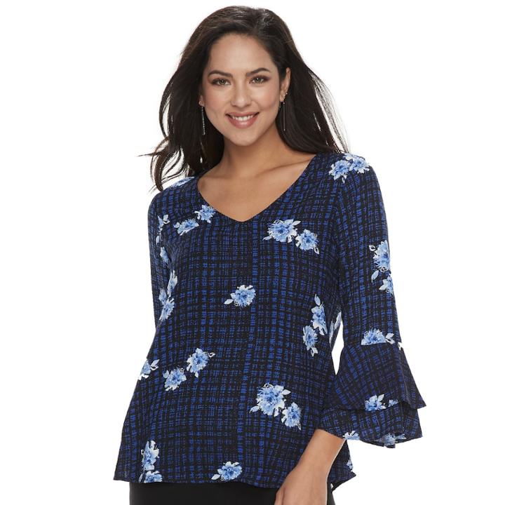Women's Apt. 9® Tiered Bell Sleeve Top, Size: Medium, Med Blue