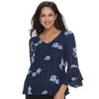 Women's Apt. 9&reg; Tiered Bell Sleeve Top, Size: Medium, Med Blue