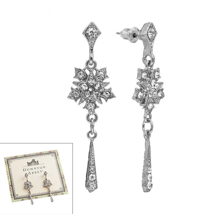 Downton Abbey Silver Tone Simulated Crystal Star Drop Earrings, Women's, White