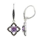 Silver Luxuries Cubic Zirconia & Marcasite Openwork Star Drop Earrings, Women's, Purple