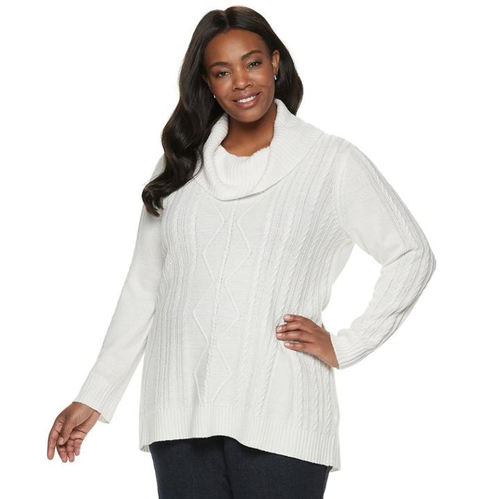 Plus Size Napa Valley Cable-knit Cowlneck Tunic Sweater, Women's, Size: 3xl, Natural