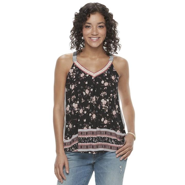 Juniors' Rewind Mixed-media Swing Tank, Girl's, Size: Small, Black