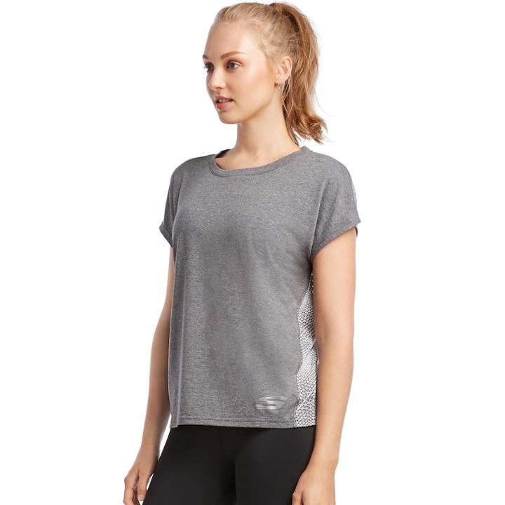 Women's Skechers Framework Burnout Short Sleeve Tee, Size: Xl, Grey