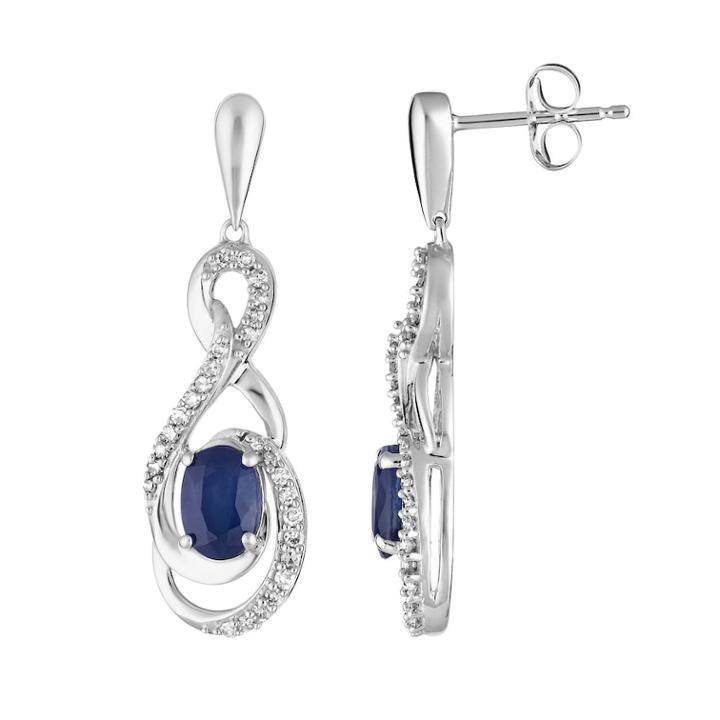 10k White Gold Sapphire & 1/5 Carat T.w. Diamond Drop Earrings, Women's, Blue