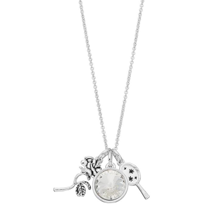 Disney's Beauty And The Beast Silver Plated Rose & Mirror Charm Necklace, Women's, White