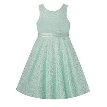 Girls 7-16 American Princess Rhinestone Waist Lace A-lined Dress, Girl's, Size: 7, Lt Green