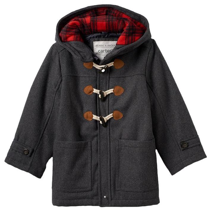 Boys 4-7 Carter's Hooded Wool Peacoat, Boy's, Size: 5-6, Grey