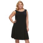 Plus Size Connected Apparel Beaded A-line Dress, Women's, Size: 14 W, Black